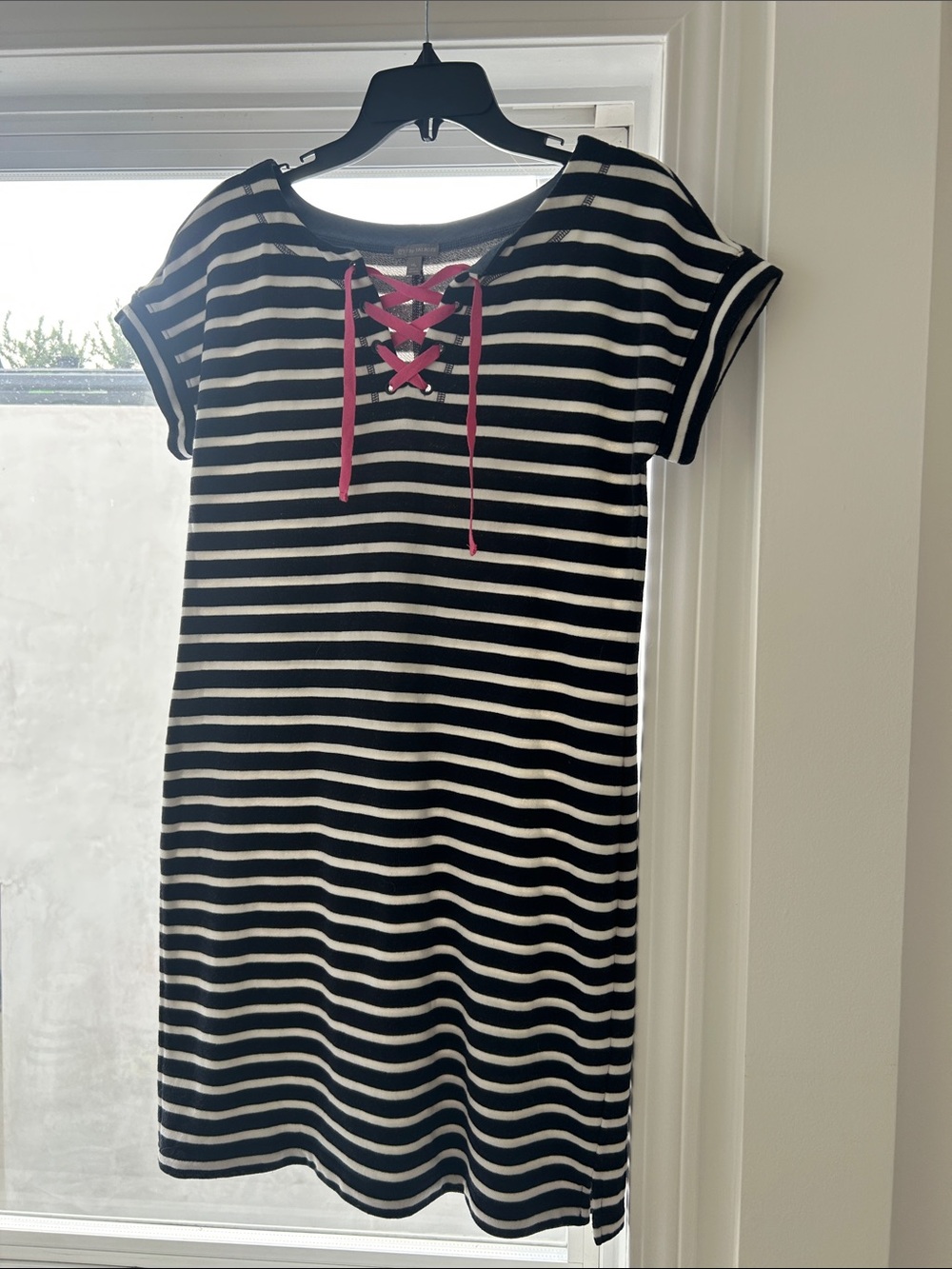 Preppy and nautical terrycloth navy and white striped dress